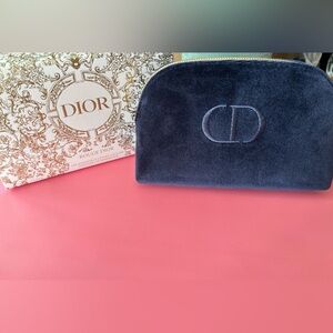 Dior Blue Velvet Limited Edition Makeup Bag & Dior Rouge 999 Lipstick Bundle